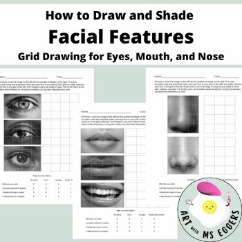 Preview of How to Draw and Shade Facial Features (Grid Drawing Eyes, Mouth, Nose)