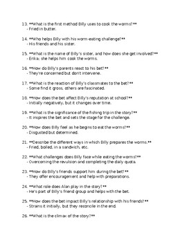 How to Eat Fried Worms: 50 Reading comprehension questions with answers ...