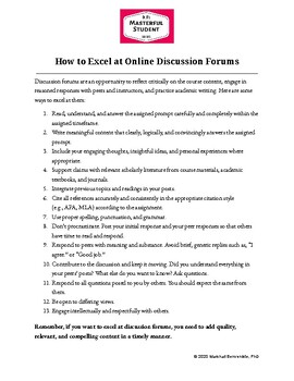 Preview of How to Excel at Online Discussion Forums - Dr Bs Guide
