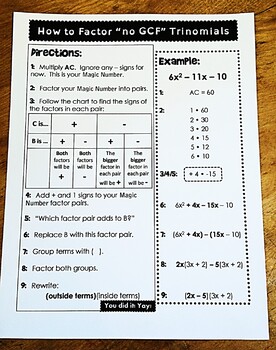 Preview of Factoring Quadratics Flowchart