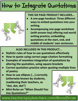 Preview of How to Integrate Quotations in Your Writing (Handouts & Worksheet)