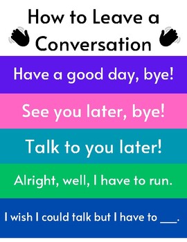Preview of How to Leave a Conversation- Sentence Frames