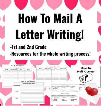 Preview of How to Mail a Letter writing unit. Prompts plan templates rubrics 1st 2nd grade