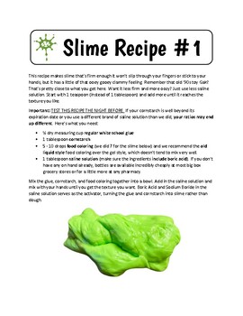 Preview of How to Make Goopy Green Slime Recipe Freebie + Game Springboard Ideas