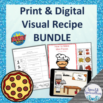 Preview of How to Make Mini Pizzas Visual Recipe Adapted Books & Boom Cards™ BUNDLE