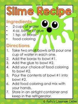 How to Make Slime Recipe by Kelly's Classroom Online
