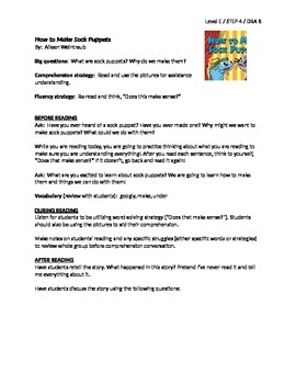 Preview of How to Make Sock Puppets Guided Reading Lesson Plan - Level E