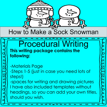 How to Make a Sock Snowman Procedural Writing Activity and Instructions