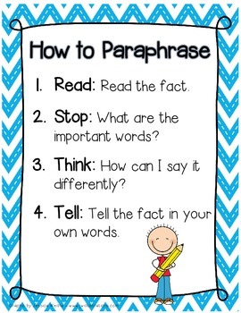 How to Paraphrase Anchor Chart by Greta Lewis | Teachers Pay Teachers