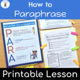 How to Paraphrase Text Evidence Printable Lesson