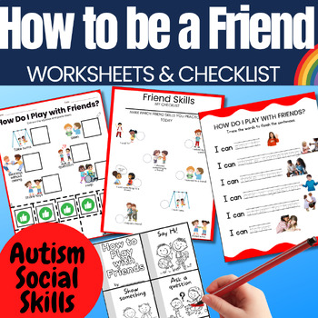 Preview of How to Play with Friends Autism Social Skills Worksheets & Child Checklist SEL