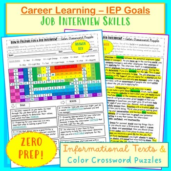 Preview of How to Prepare for a Job Interview - Color Crossword Puzzle