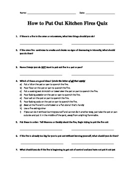 Preview of How to Put Out Kitchen Fires Quiz