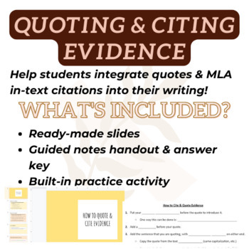 Preview of How to Quote & Cite Evidence: No-Prep Lesson & Guided Notes Handout BEST SELLER!