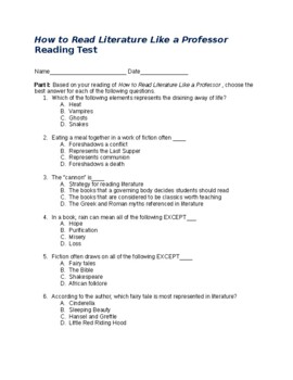 Preview of How to Read Literature Like a Professor Test+ Answer Key