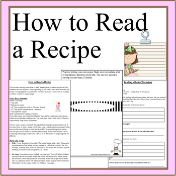 Preview of How to Read a Recipe Activity- Cooking with Kids