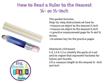 Preview of How to Read a Ruler to the Nearest 1/2 or 1/4 Inch