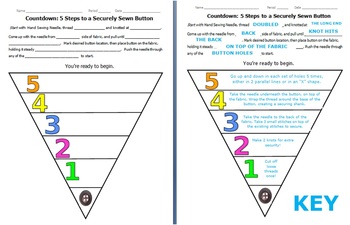 Preview of How to Sew a Button- No-Fail 5 Step Countdown Method! Graphic Organizer with Key