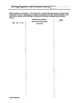 Preview of How to Solve Equations with Fractions Level2Activity1