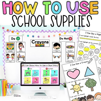 Preview of How to Use School Supplies Digital & Print Sort, Practice Pages | Back to School