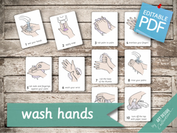 Preview of How to WASH your HANDS PROPERLY • 11 Editable Montessori 3-part Cards