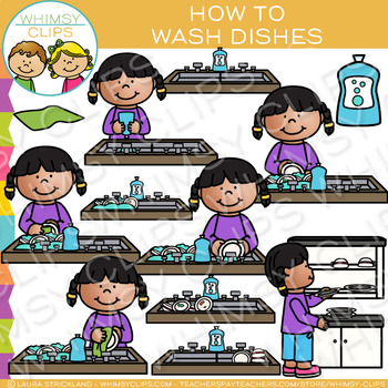 Preview of How to Wash Dishes Daily Chores Sequencing Clip Art