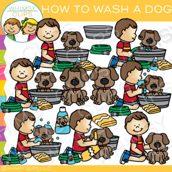 Preview of How to Wash a Dog Sequencing Clip Art
