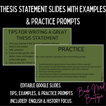 Preview of How to Write A Thesis Statement Google Slides with Generic Examples & Prompts
