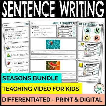 Preview of How to Write a Sentence & Sentence Correction Worksheets Seasonal Bundle