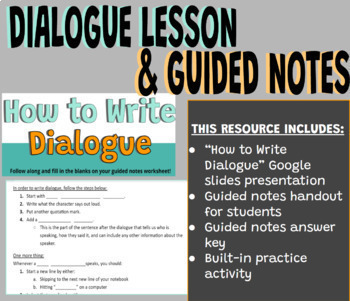 Preview of How to Write Dialogue: No-prep Lesson & Guided Notes Handout (BEST SELLER)