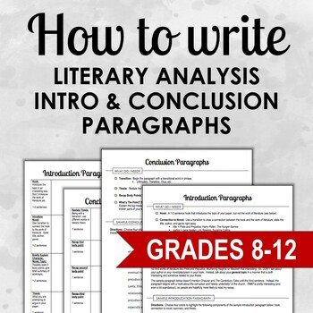 Preview of Writing Intro & Conclusion Paragraphs (Literary Analysis Essay) - High School
