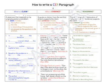 Preview of How to Write a CER Paragraph -- Handout, Sentence Frames, and Rubric