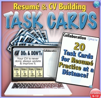 Preview of Resume & CV Building Practice High School Life Skills Resource Task Cards