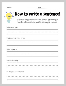 Preview of How to Write a Sentence