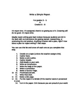 Preview of How to Write a Simple Report Grades 3 - 5 and 6 - 8
