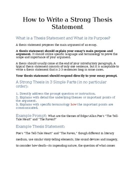 How to Write a Thesis Statement Handout by Elizabeth Adair | TPT