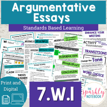 Preview of W.7.1 Writing Argumentative and Persuasive Essays with Thesis Statements Grade 7