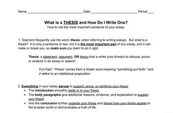 Preview of How to Write a Thesis (scaffolded notes, practice, and tips)
