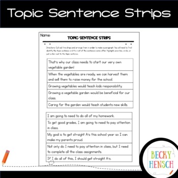 Topic Sentence Practice by Becky's Room | Teachers Pay Teachers