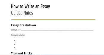Preview of How to Write an Essay Guided Notes