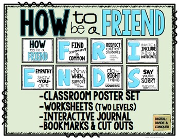 Preview of How to be a FRIEND!  Poster Set, Worksheets, & Interactive Journals