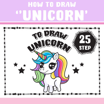 Preview of How to draw cute Unicorn 35 Step, worksheet, printable