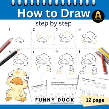 Preview of How to draw doodle work sheet : funny Duck : Animal : Step by Step