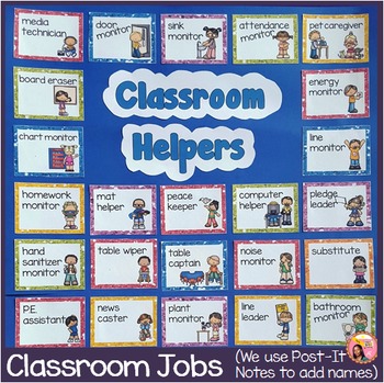 Preview of Classroom Jobs - 44 Illustrated Job Cards - Plus Editables - Glitter Border Set