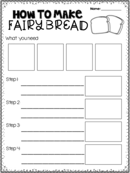 Preview of How to make fairy bread procedure writing worksheet