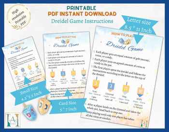 Preview of How to play Hanukkah Dreidel Game Instructions, Printable PNG & PDF instant Down