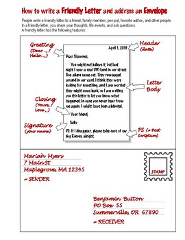 How to write a Friendly Letter and address an Envelope Worksheet