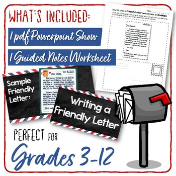 Preview of How to write a Friendly Letter and address an Envelope Worksheet and Powerpoint