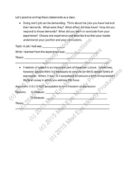 writing a thesis statement worksheet high school