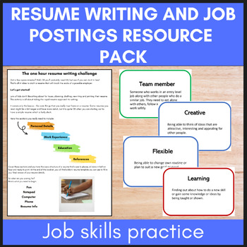 Preview of Job postings and resumes activities for life skills and career lessons